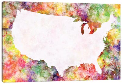 USA Map In Watercolor IV Canvas Art Print - Paul Rommer