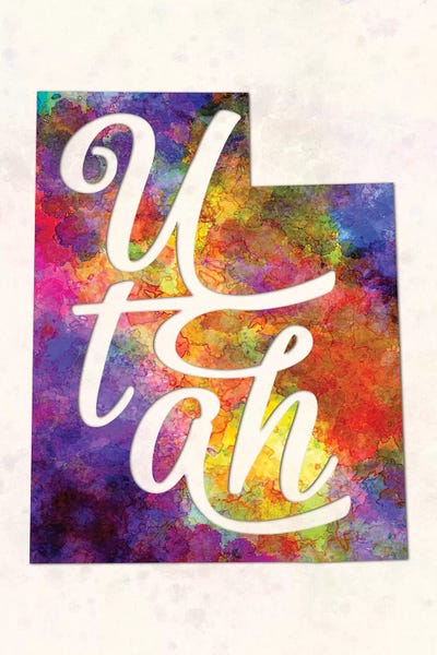Utah US State In Watercolor Text Cut Out by Paul Rommer art print