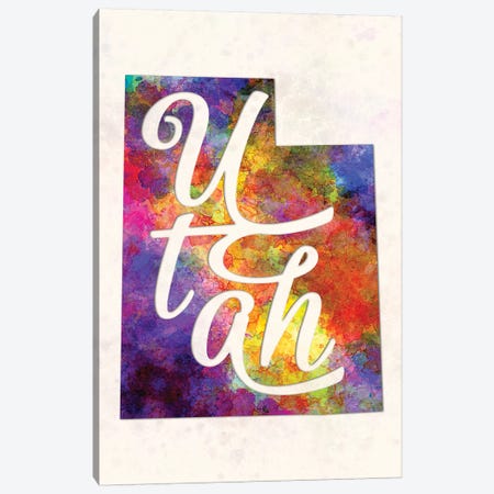 Utah US State In Watercolor Text Cut Out Canvas Print #PUR728} by Paul Rommer Canvas Print