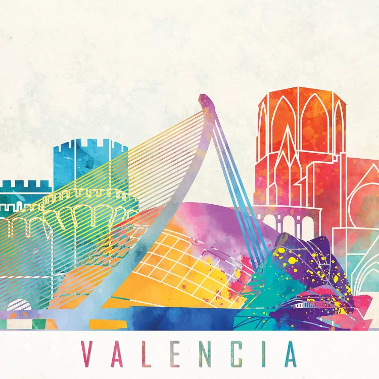 Valencia Landmarks Watercolor Poster