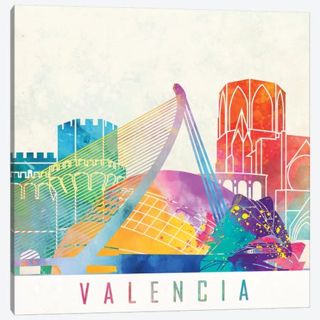 Valencia Landmarks Watercolor Poster Canvas Print #PUR729} by Paul Rommer Canvas Art Print