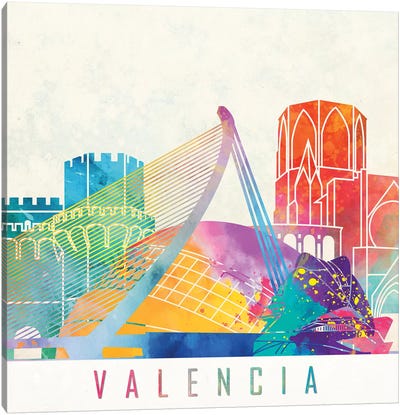 Valencia Landmarks Watercolor Poster Canvas Art Print
