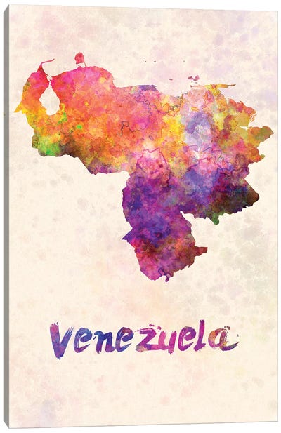 Venezuela In Watercolor Canvas Art Print - Paul Rommer