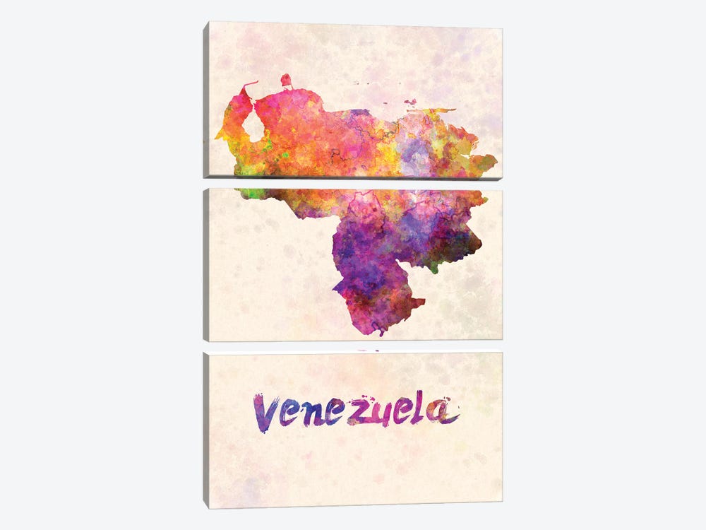Venezuela In Watercolor by Paul Rommer 3-piece Canvas Print
