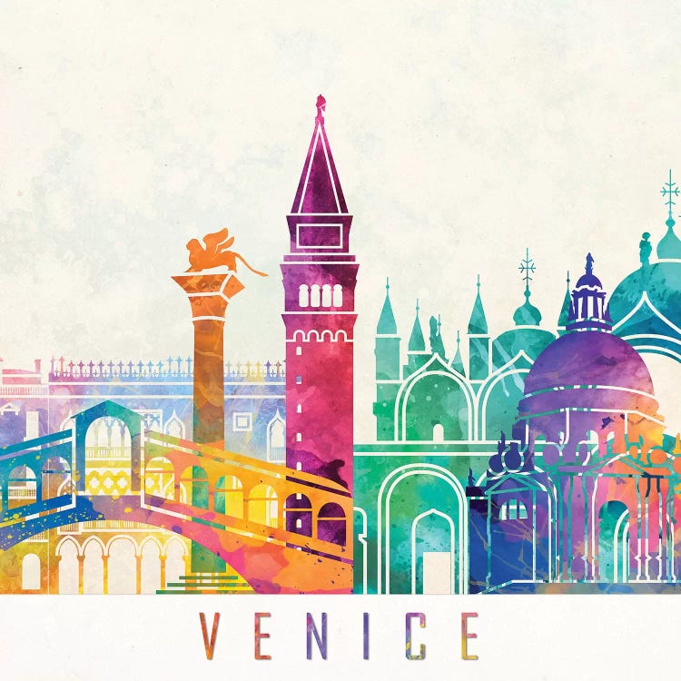 Venice Landmarks Watercolor Poster