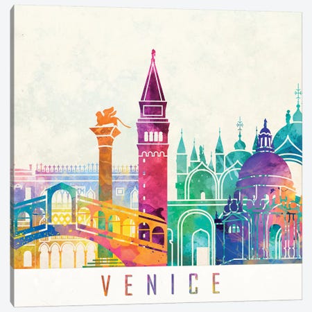 Venice Landmarks Watercolor Poster Canvas Print #PUR731} by Paul Rommer Canvas Art