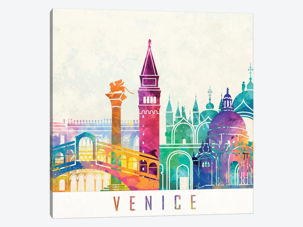 Venice Landmarks Watercolor Poster by Paul Rommer 1-piece Canvas Wall Art
