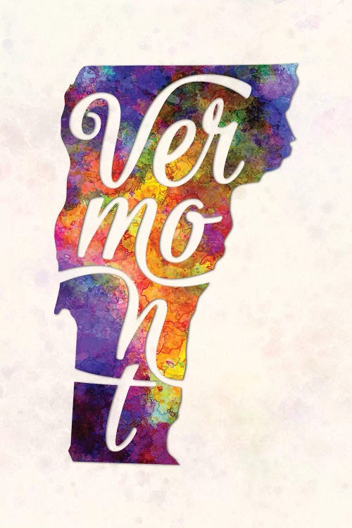 Vermont US State In Watercolor Text Cut Out