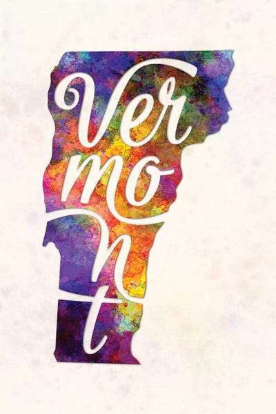 Vermont: Vermont US State In Watercolor Text Cut Out by Paul Rommer