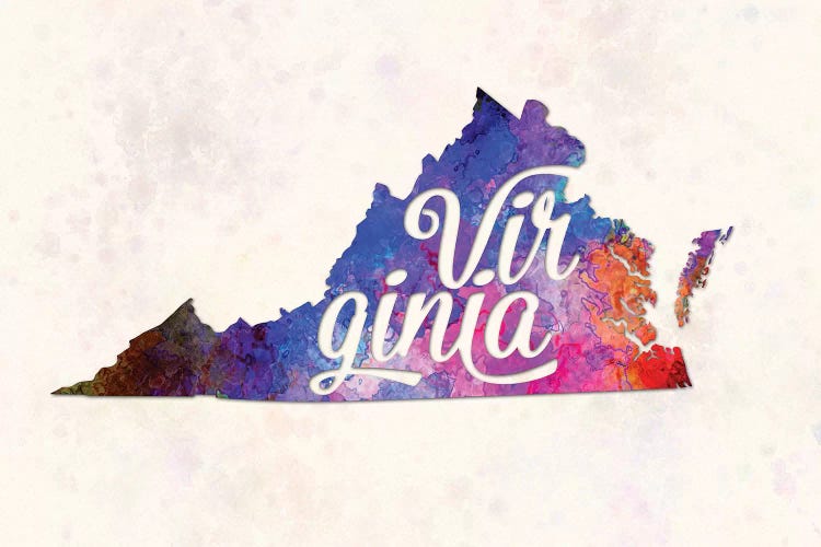 Virginia US State In Watercolor Text Cut Out