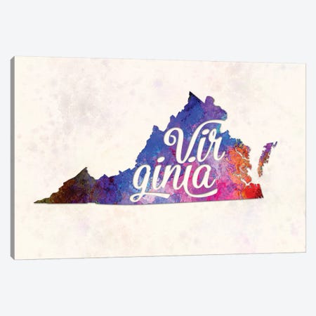 Virginia US State In Watercolor Text Cut Out Canvas Print #PUR733} by Paul Rommer Canvas Artwork