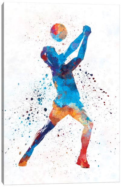Volley Ball Player Man In Watercolor I Canvas Art Print - Paul Rommer