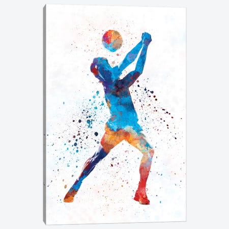 Volley Ball Player Man In Watercolor I Canvas Print #PUR734} by Paul Rommer Art Print