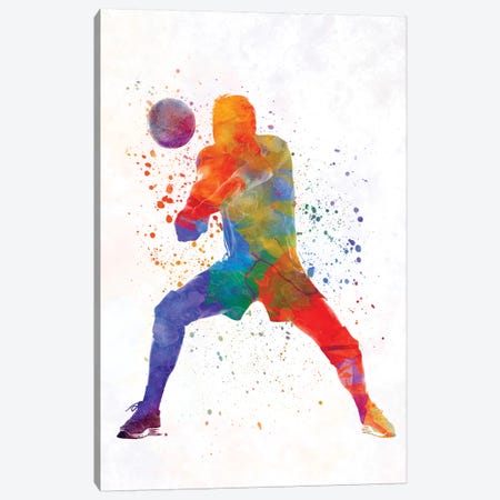 Volley Ball Player Man In Watercolor II Canvas Print #PUR735} by Paul Rommer Art Print
