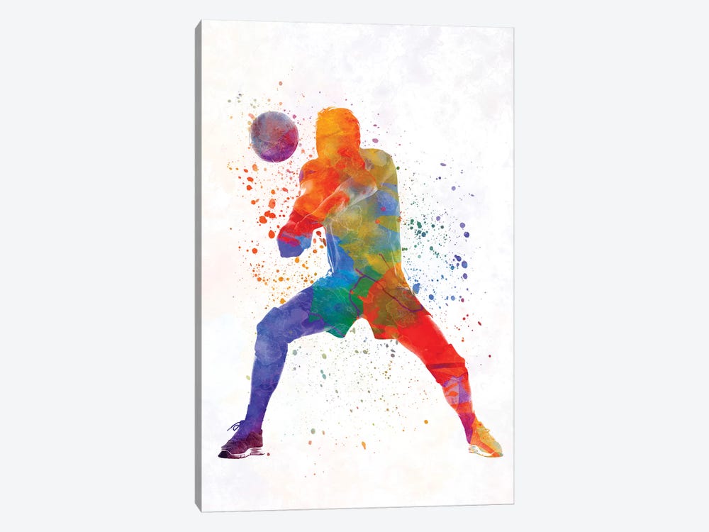 Volley Ball Player Man In Watercolor II by Paul Rommer 1-piece Canvas Wall Art