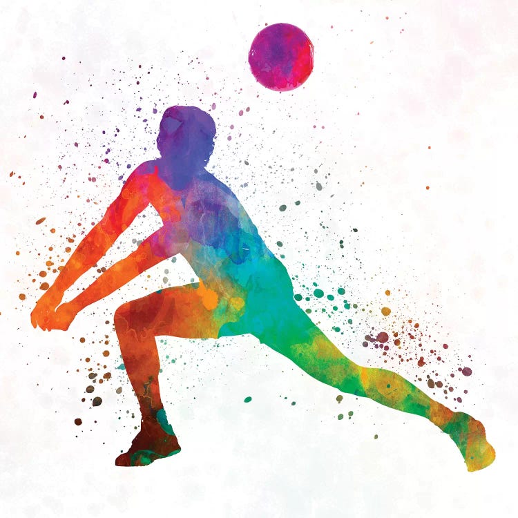 Volley Ball Player Man In Watercolor III