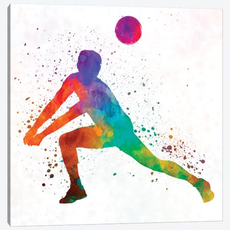 Volley Ball Player Man In Watercolor III Canvas Print #PUR736} by Paul Rommer Canvas Art Print