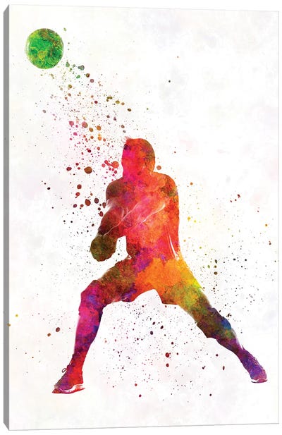 Volley Ball Player Man In Watercolor IV Canvas Art Print - Paul Rommer