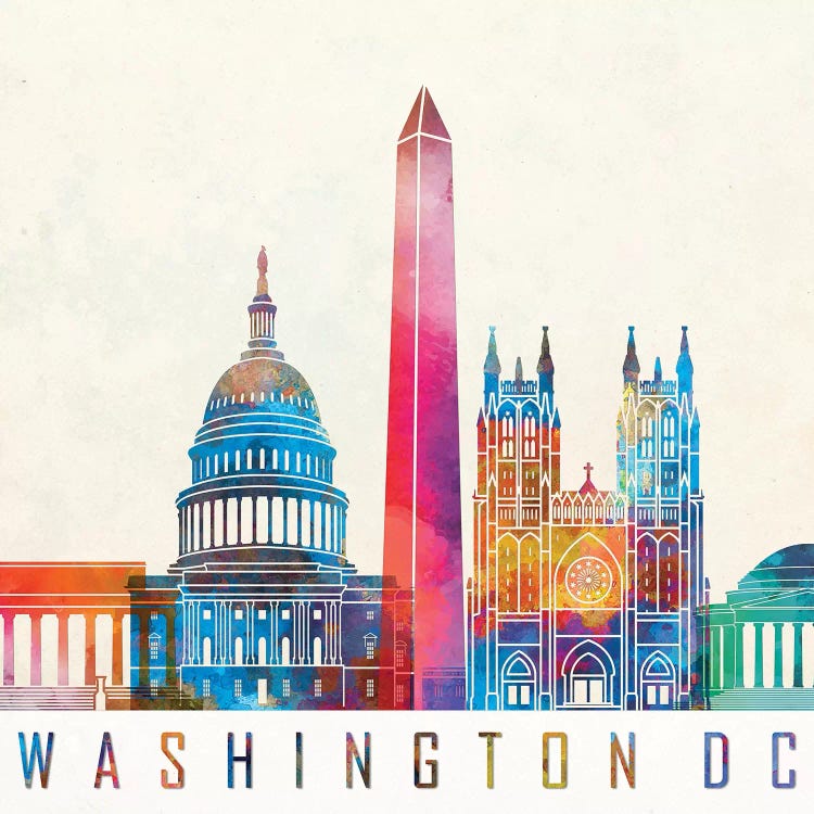 Washington Dc Landmarks Watercolor Poster