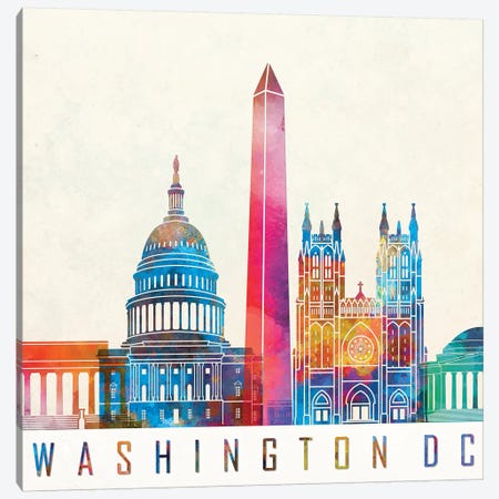 Washington Dc Landmarks Watercolor Poster Canvas Print #PUR738} by Paul Rommer Canvas Artwork