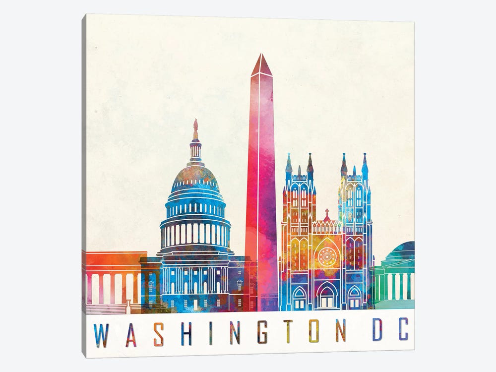 Washington Dc Landmarks Watercolor Poster by Paul Rommer 1-piece Canvas Print