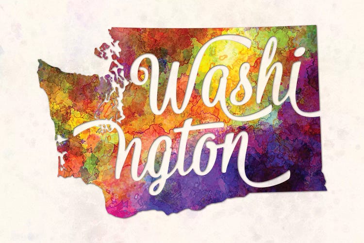 Washington US State In Watercolor Text Cut Out