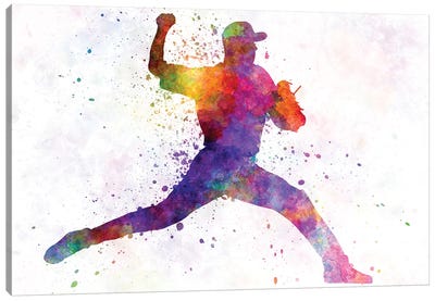 Baseball Player Pitching I Canvas Art Print - Kids Sports Art