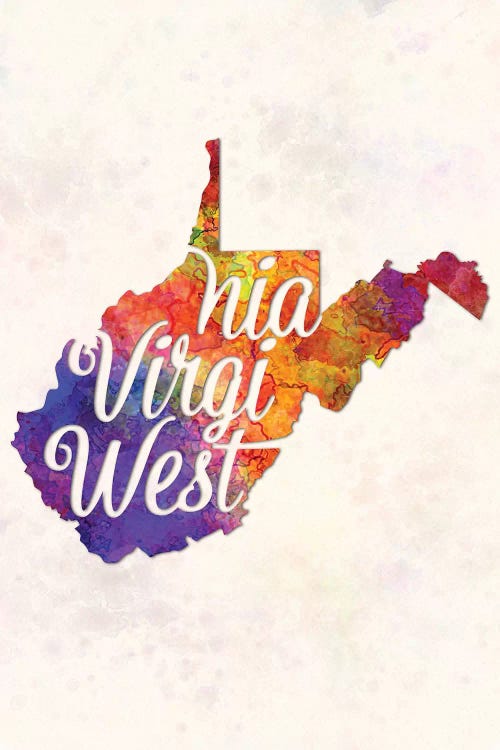 West Virginia US State In Watercolor Text Cut Out