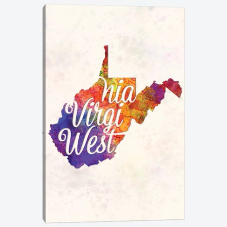 West Virginia US State In Watercolor Text Cut Out Canvas Print #PUR747} by Paul Rommer Canvas Wall Art
