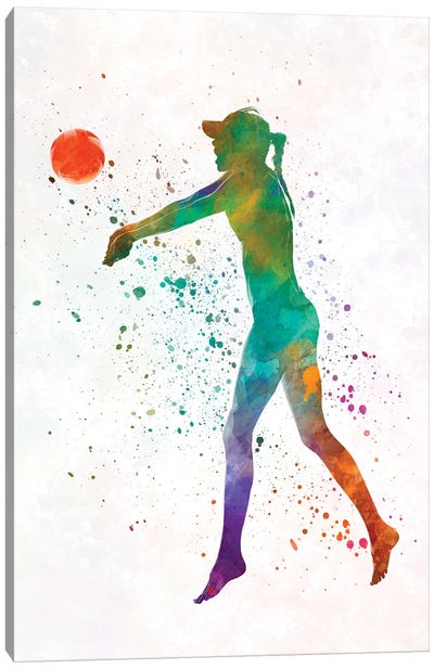 Woman Beach Volley Ball Player In Watercolor II Canvas Art Print - Paul Rommer