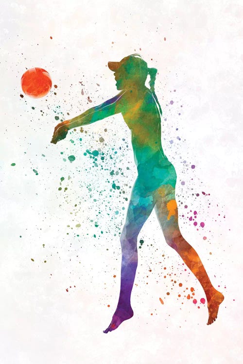 Woman Beach Volley Ball Player II In Watercolor by Paul Rommer wall art