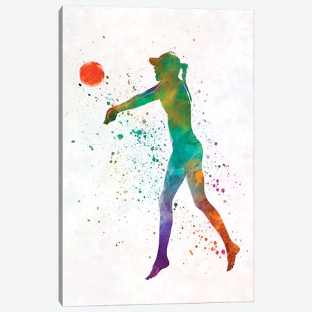 Woman Beach Volley Ball Player In Watercolor II Canvas Print #PUR765} by Paul Rommer Canvas Art