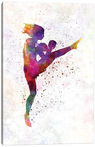 Woman Boxer Boxing Kickboxing Silhouette Isolated I Canvas Art Print - Boxing Art