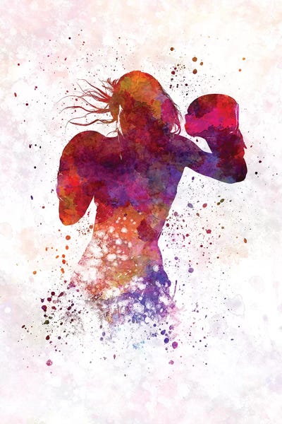 Woman Boxer Silhouette Isolated II by Paul Rommer framed canvas print