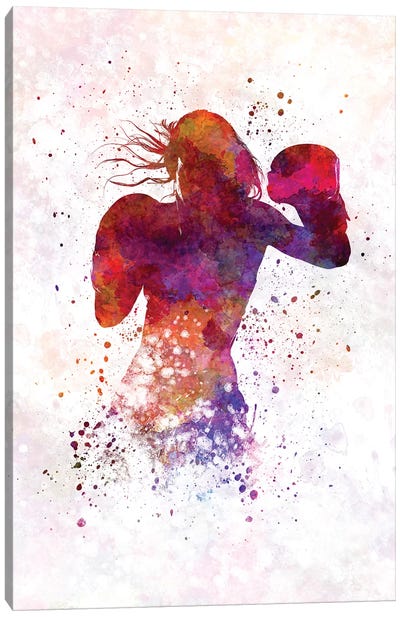 Woman Boxer Boxing Kickboxing Silhouette Isolated II Canvas Art Print - Paul Rommer