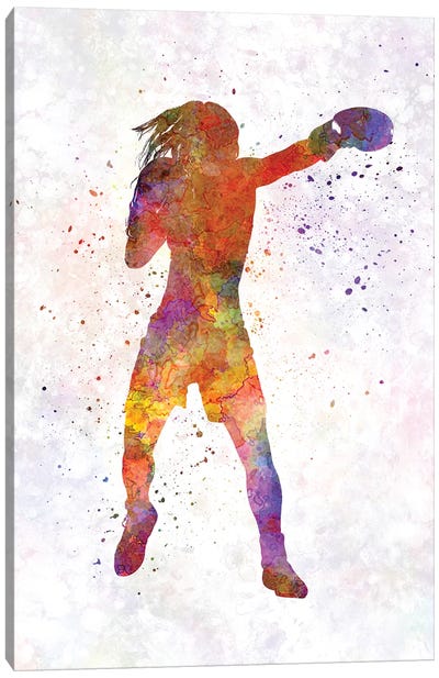 Woman Boxer Boxing Kickboxing Silhouette Isolated IIII Canvas Art Print - Boxing Art