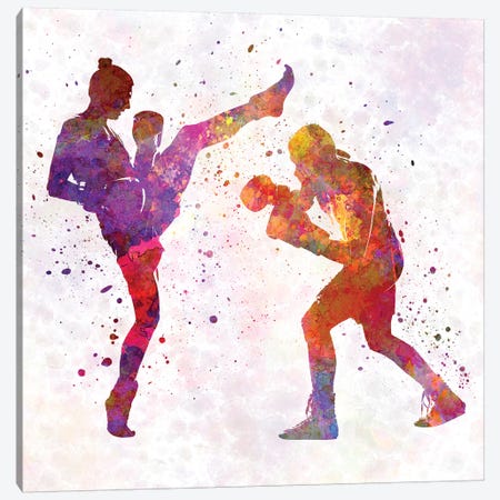 Woman Boxer Boxing Man Kickboxing Silhouette Isolated I Canvas Print #PUR769} by Paul Rommer Canvas Print