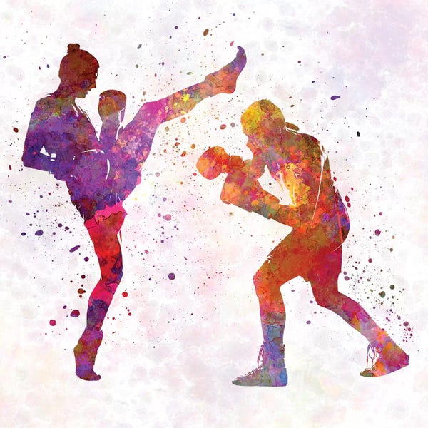 Woman Man Kickboxing Silhouette I