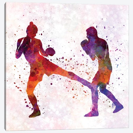 Woman Boxer Boxing Man Kickboxing Silhouette Isolated II Canvas Print #PUR770} by Paul Rommer Canvas Art