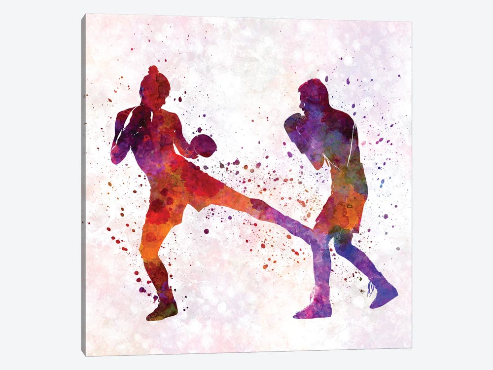Woman Boxer Boxing Man Kickboxing Silhouette Isolated II by Paul Rommer 1-piece Canvas Print