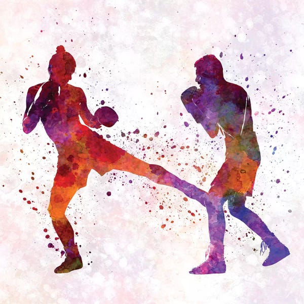 Kids Sports Art: Woman Man Kickboxing Silhouette II by Paul Rommer