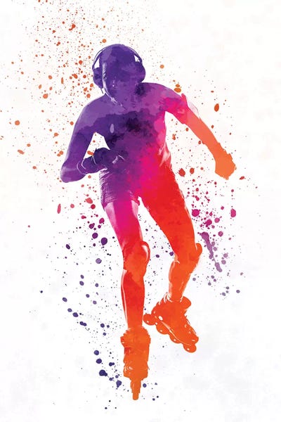 Rollerblading & Roller Skating: Woman In Roller Skates I In Watercolor by Paul Rommer