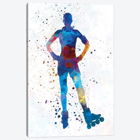 Woman In Roller Skates In Watercolor  II Canvas Print #PUR773} by Paul Rommer Canvas Wall Art