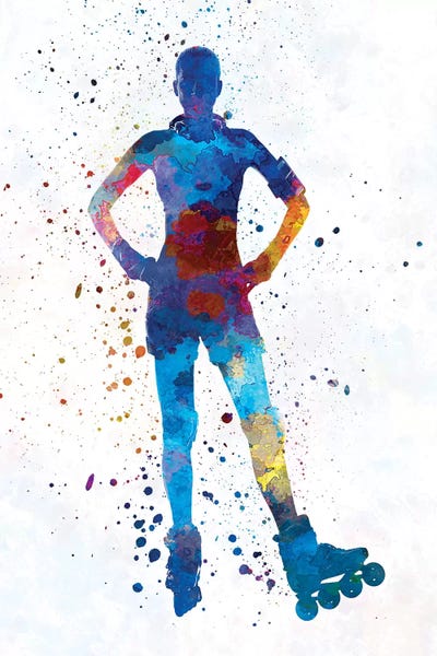 Rollerblading & Roller Skating: Woman In Roller Skates In Watercolor  II by Paul Rommer