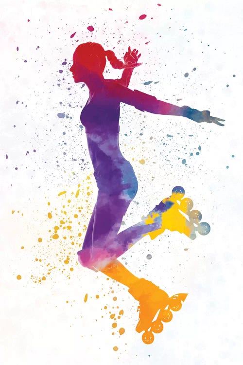 Woman In Roller Skates III In Watercolor