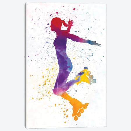 Woman In Roller Skates In Watercolor III Canvas Print #PUR774} by Paul Rommer Art Print