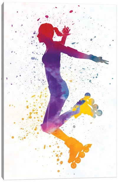 Woman In Roller Skates In Watercolor III Canvas Art Print - Rollerblading & Roller Skating