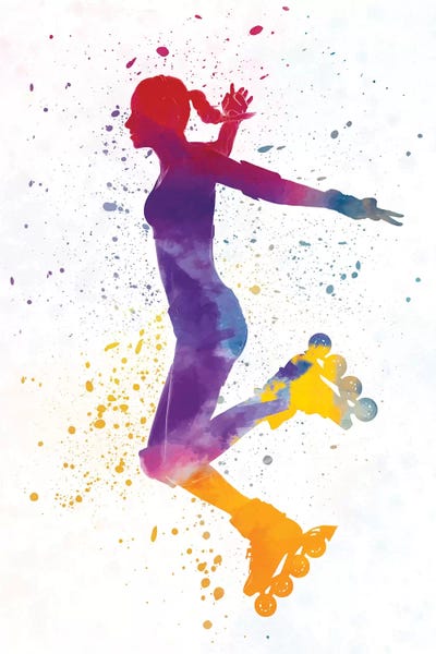 Rollerblading & Roller Skating: Woman In Roller Skates III In Watercolor by Paul Rommer
