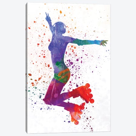 Woman In Roller Skates 05 In Watercolor Canvas Print #PUR776} by Paul Rommer Canvas Print