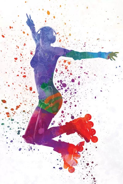 Paul Rommer: Woman In Roller Skates 05 In Watercolor by Paul Rommer